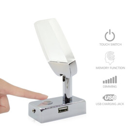 Apache J-LED - Interior series - No.01 - LED leeslamp - Touch aan/uit & dimbaar - met USB lader - warm wit - 10-30 VDC