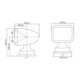 LED Zoeklicht met Draadloze afstandsbediening - 400 m straal - Wit 5500K - zwarte behuizing - 10-30V - IP65