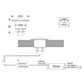 Apache PROLED - half covered Step LED Light - 12VDC - Black Aluminium - Warm White 4000K - Diameter 16 mm  - IP67