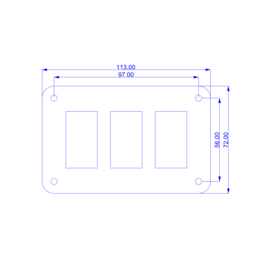 RVS 316L Schakelpaneel, 3 voudig, 12-24V, Blauwe LED, IP65