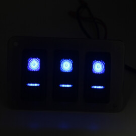 Stainless steel 316L switch panel, 3-way, 12-24V, Blue LED, IP65