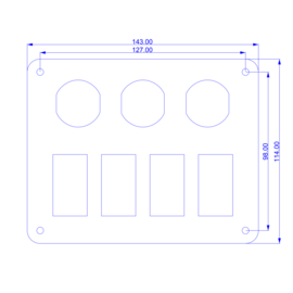 Stainless Steel 316L Switch Panel, 4 Way, Cigarette Lighter, 2x Double USB Connection with Voltmeter, 12-24V, Blue LED, IP65