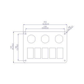 Black aluminum switch panel, 5 way, Cigarette Lighter, Dual USB Connection and voltmeter, 12-24V, blue LED, IP65