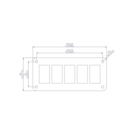 Black aluminum Switch panel, 5 way, 12-24V, Blue LED, IP65